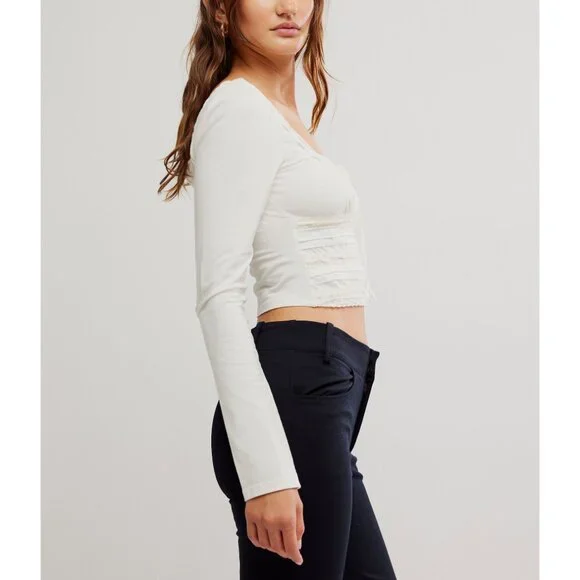 🎉LAST CHANCE🎉 FREE PEOPLE Scarlet Smocked Long Sleeve / Clean Ivory - Picture 6 of 9